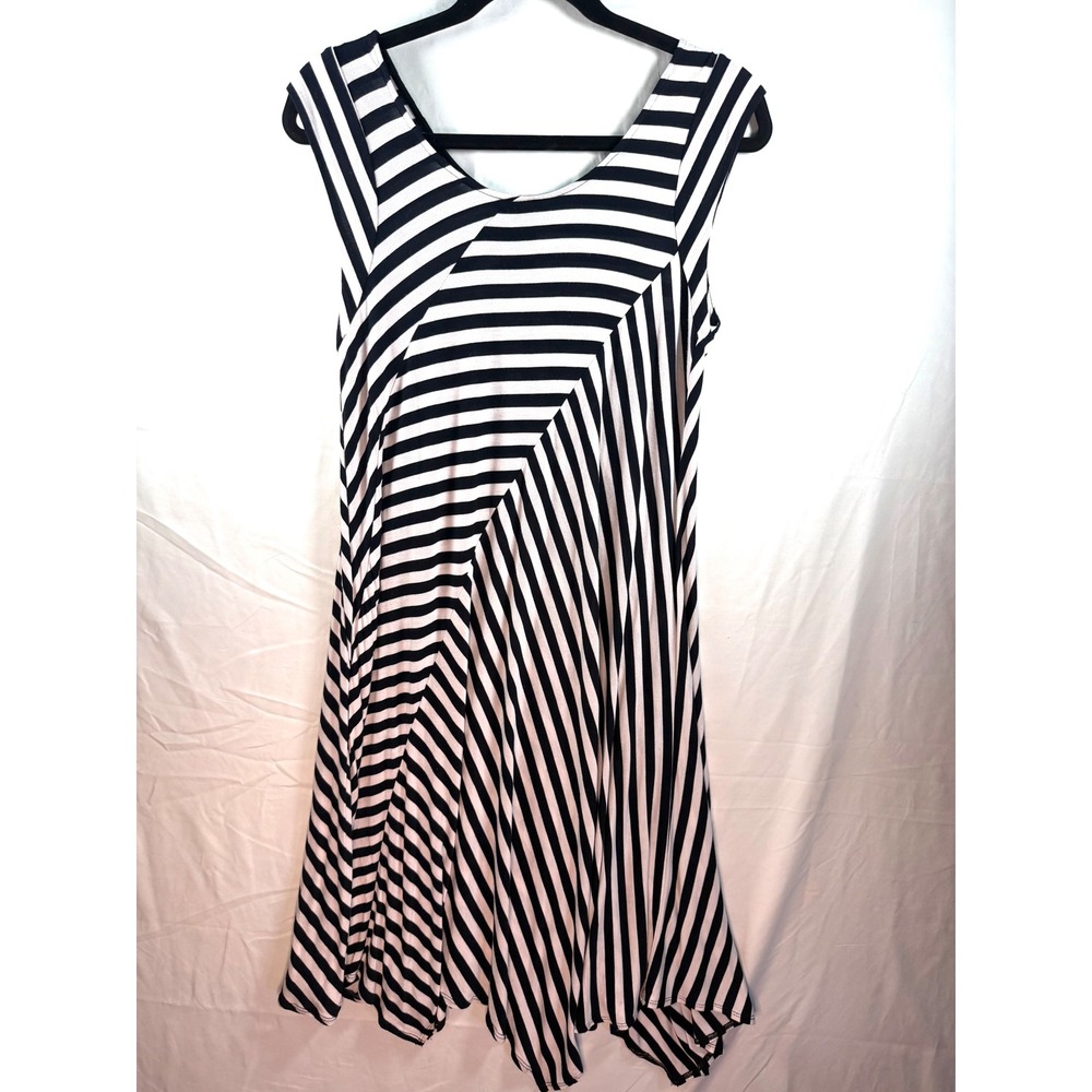 Premise Womens Black White Striped Sharkbite Hem Sleeveless Dress Size M‎